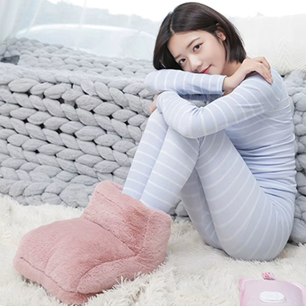 Electric Foot Warmer Foot Warming Mat Detachable Household Foot Heater Soft Plush Double Feet Slippers for Home Bedroom Sleeping