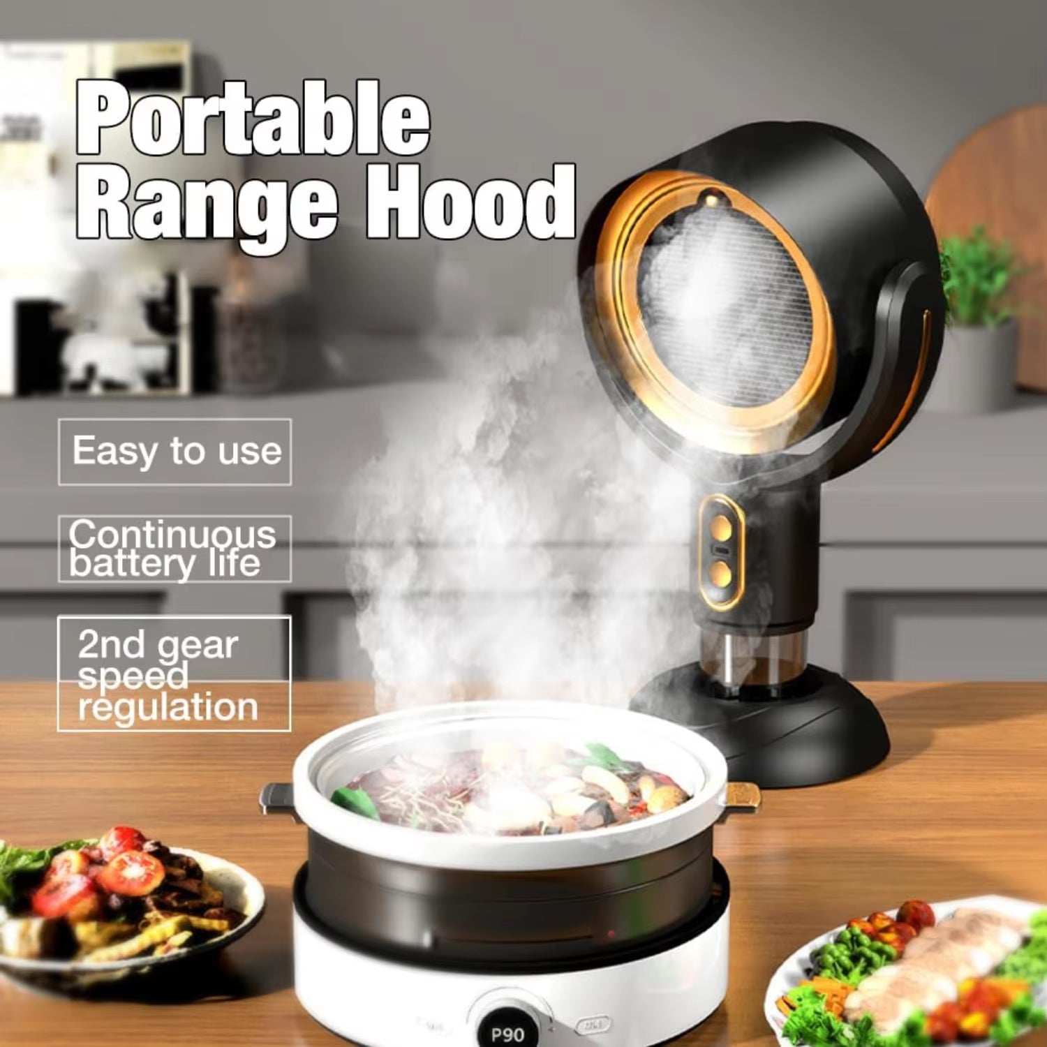 Portable Range Hood with 2 Speed Exhaust Fan,Removable and Washable Filter, Large Oil Collection Cup,Wireless Desktop Kitchen Ra