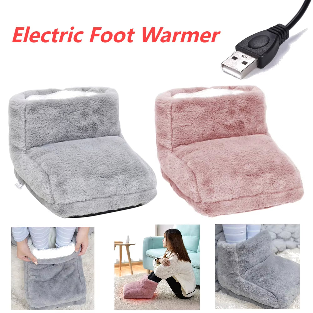 Electric Foot Warmer Foot Warming Mat Detachable Household Foot Heater Soft Plush Double Feet Slippers for Home Bedroom Sleeping